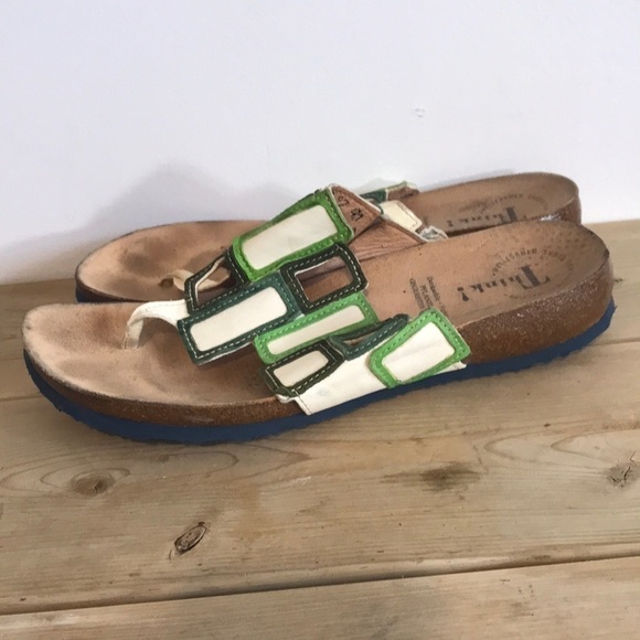 THINK! Women's Julia Window Thong sandals size 41 or 10.5 green cream - Picture 1 of 8